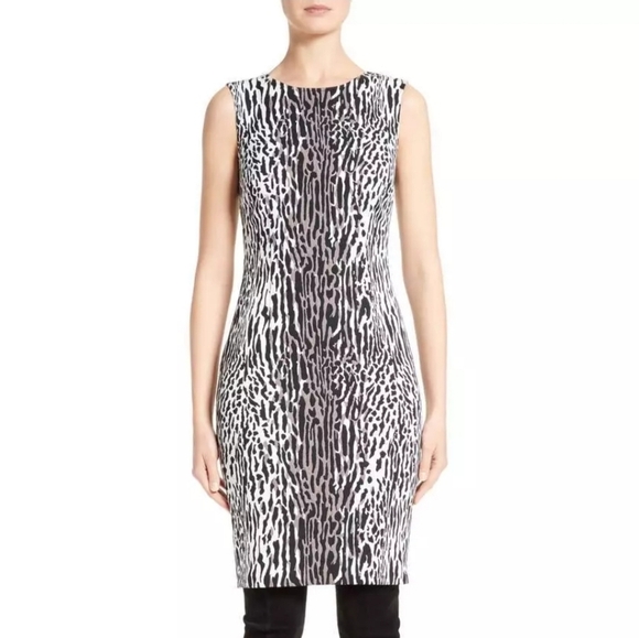 St. John Size 2‎ Black White Leopard Jacquard Sheath Dress | Like New - Picture 8 of 16